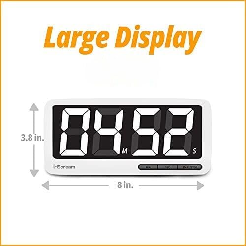 i-Scream LED Big Timer - Countdown Clock with Large 7.3" Display, 3 Brightness Settings, 4 Alarms and 3 Volume Levels, Battery-Powered Magnetic Timer for Home, Cooking, Studying, Fitness, Classroom