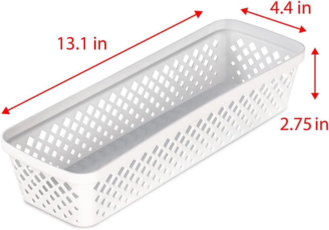 Glad Plastic Storage Basket Set - Multipurpose Drawer Trays, Kitchen Pantry Containers, and Bathroom Bins - 6 Pack Narrow Organizers, White