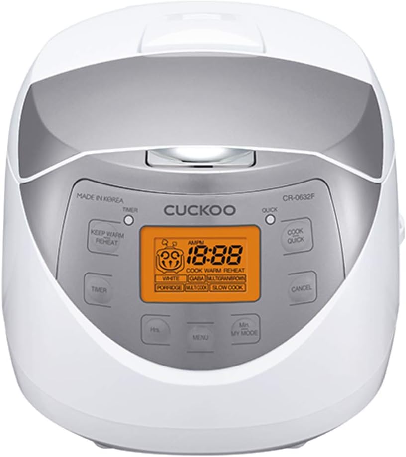 CUCKOO Rice Cooker 6 Cup Uncooked / 12 Cup Cooked, Korean Fuzzy Logic Rice Cooker Small with Delay Timer & Keep Warm Setting, Versatile Food Steamer for Cooking, Non-Stick Inner Pot, Silver (CR-0632F)