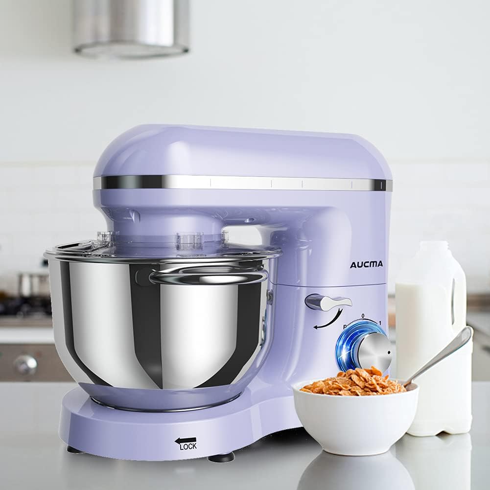 Aucma Stand Mixer,6.5-QT 660W 6-Speed Tilt-Head Food Mixer, Kitchen Electric Mixer with Dough Hook, Wire Whip & Beater (6.5QT, Lavender)