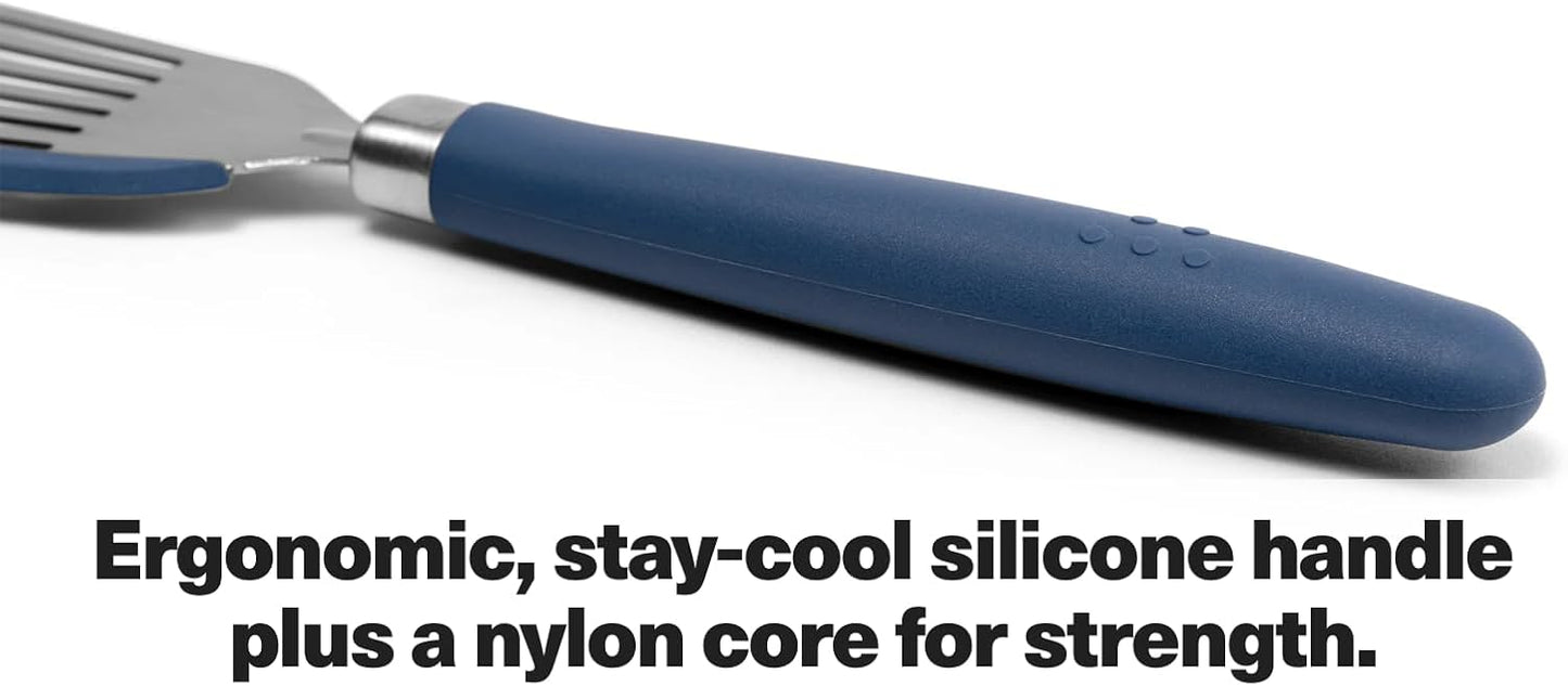 Misen Fish Stainless Steel Spatula - Slotted Turner for Cooking - Perfect for Frying - Heat Resistant - Dishwasher Safe -1mm Thick Flexible Flipper - Soft Silicone Grip Handle for Easy Use