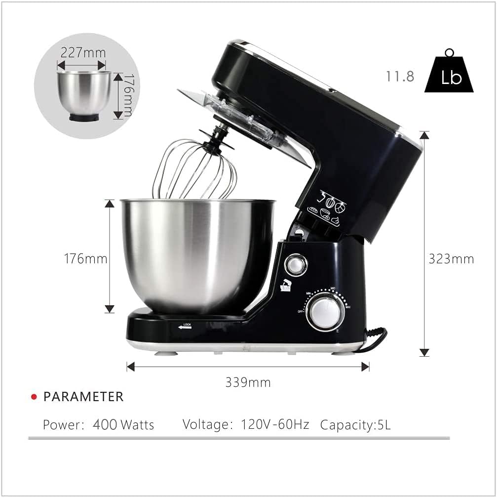CUSIMAX Stand Mixer 5-QT Tilt-Head Food Mixer Kitchen Electric Mixer with Dough Hook, Wire Whip & Beater for Daily Use