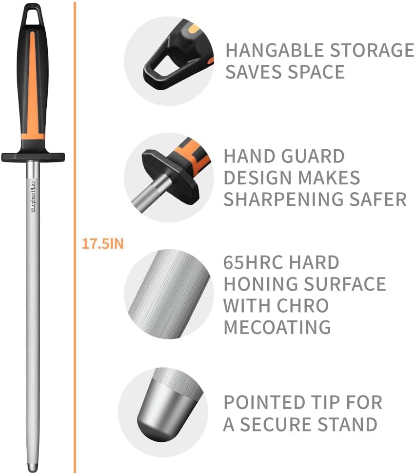 Selected High-Carbon Steel Honing Rod - Honing Steel Made of Hardened with Classic Simplicity Handle Sharpening Steel for Knife Sharpeners for Kitchen Knives (12IN)