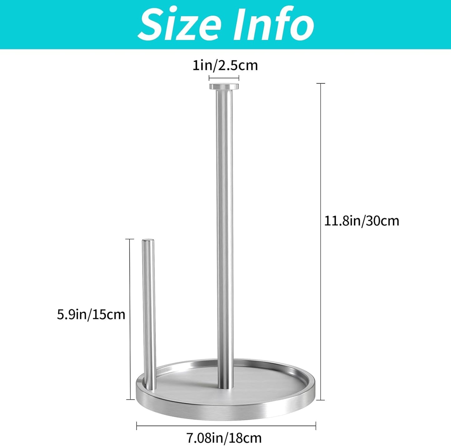 Paper Towel Holder Countertop, Standing Paper Roll Holder with Anti Slip Weighted Base, Stainless Steel Freestanding Paper Towel Holder for Kitchen, Silver