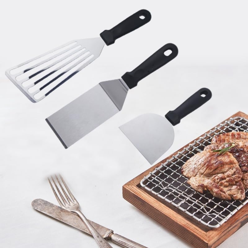 3pcs Stainless Steel Spatula Set Metal Fish Spatulas for Cast Iron Skillet Cooking Cooking BBQ Pancake, Fish, Smash Burger and Egg Kitchen Spatulas with Handle