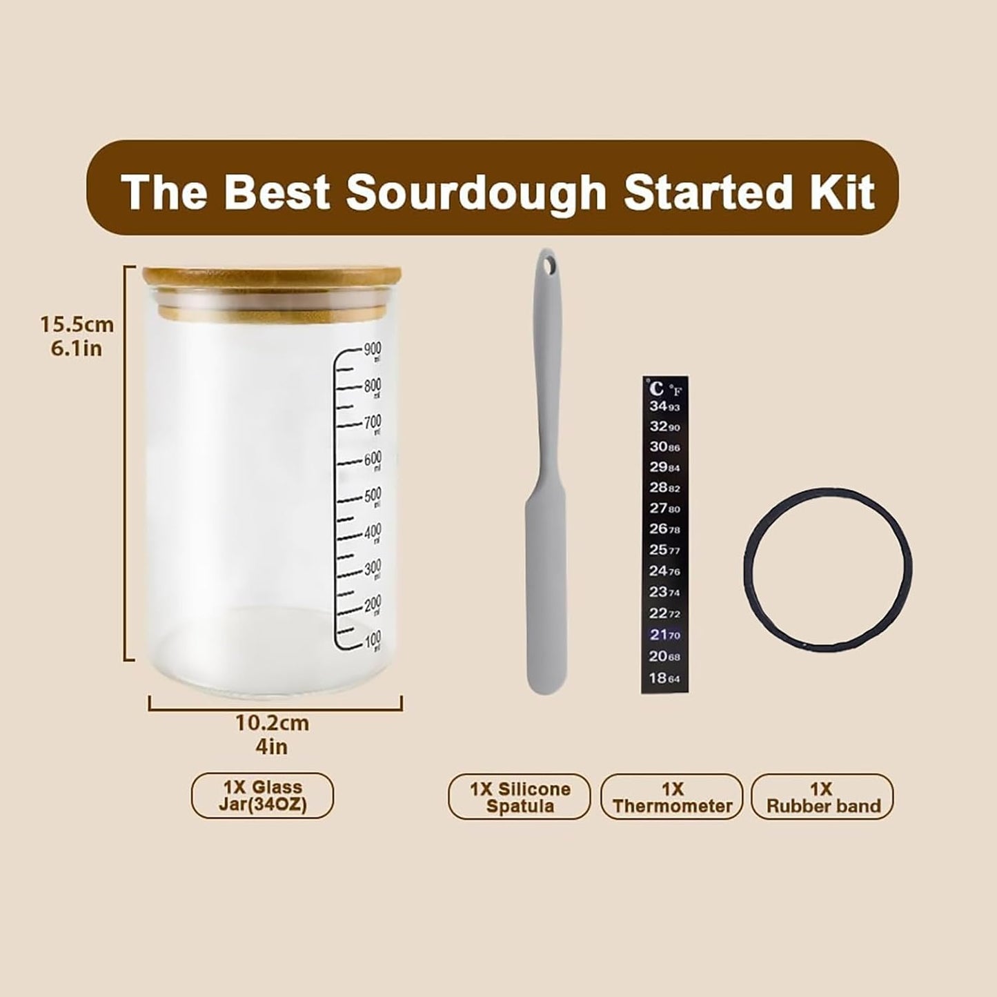 Pro Sourdough Bread Starter Kit - 34 oz sourdough jar with 5 unique features for the perfect sour dough bread & sourdough starter kit - baking supplies