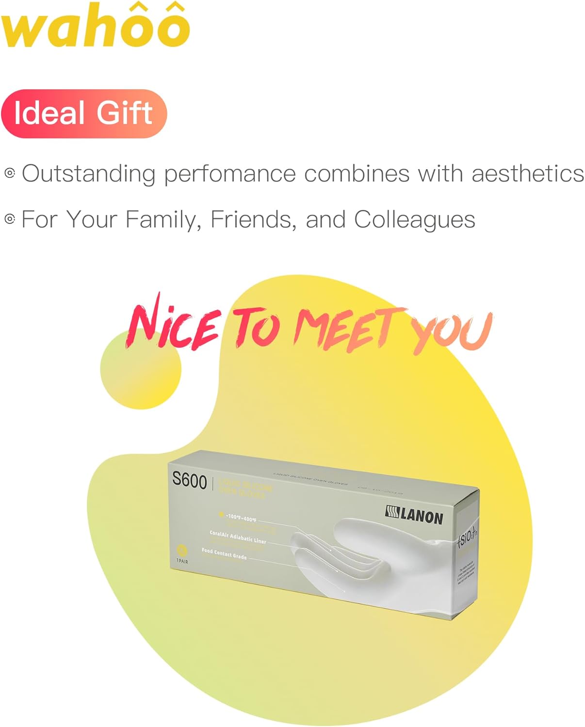 wahoo Professional Liquid Silicone Oven Mitts Gloves, Heat Resistant Gloves for Cooking, Baking, CoralAir Liner, 12 Inch, Yellow, X-Large