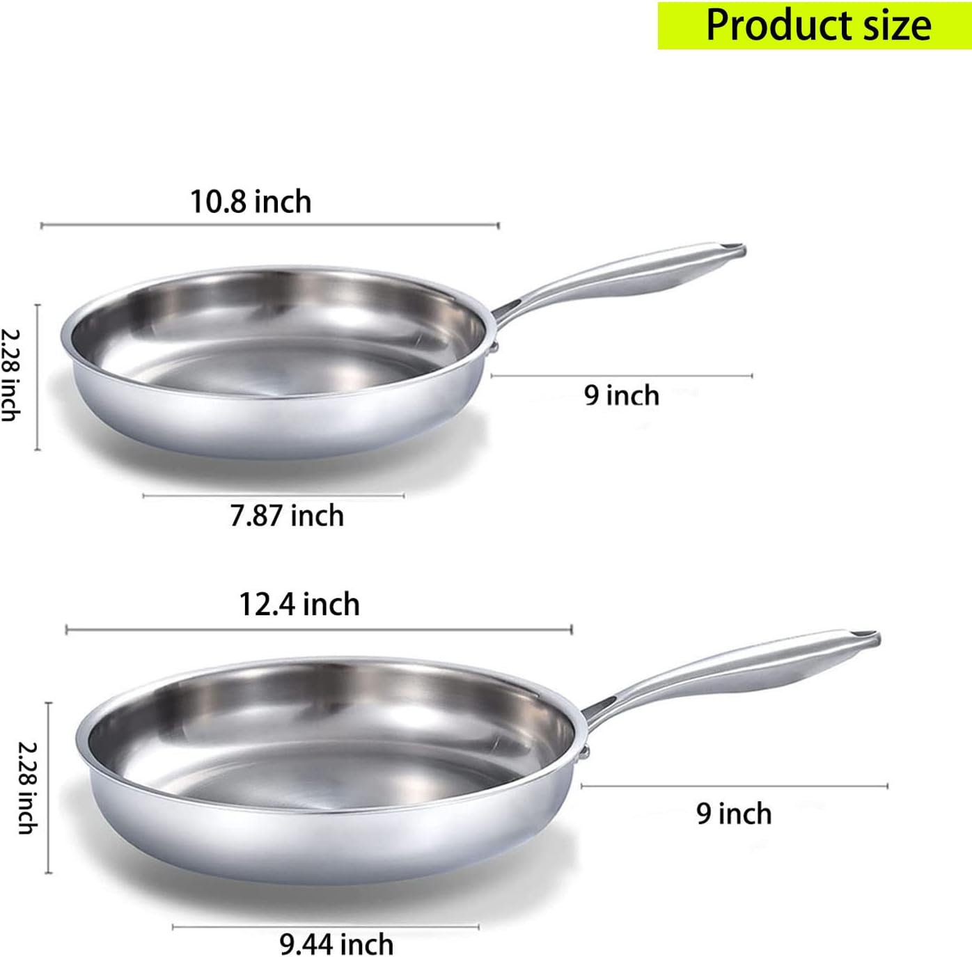 DELARLO Tri-Ply Stainless Steel 10inch and 12inch Frying Pan, Oven safe induction skillet,pots and pans set,Suitable for All Stove (Detachable Handle)