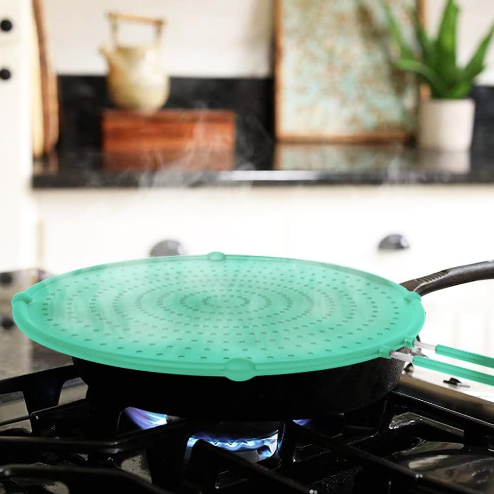 Splatter Screen for Frying Pan, Grease Splatter Guard, Heat-Resistant Splatter Guards for Frying, Silicone Splatter Guard for Everyday Cooking, Dishwasher Safe, Green (16in×12in×0.5in)