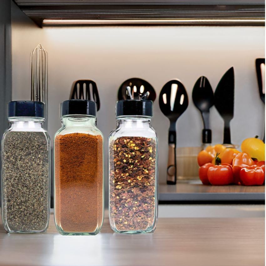JARMING COLLECTIONS Glass Spice Jars with Shaker Lids - Spice Jars 16 oz for Food Storage, Spice Containers for Kitchen Organization and Storage, Bottles for Spices (Black - 16 Ounce 3 pack)