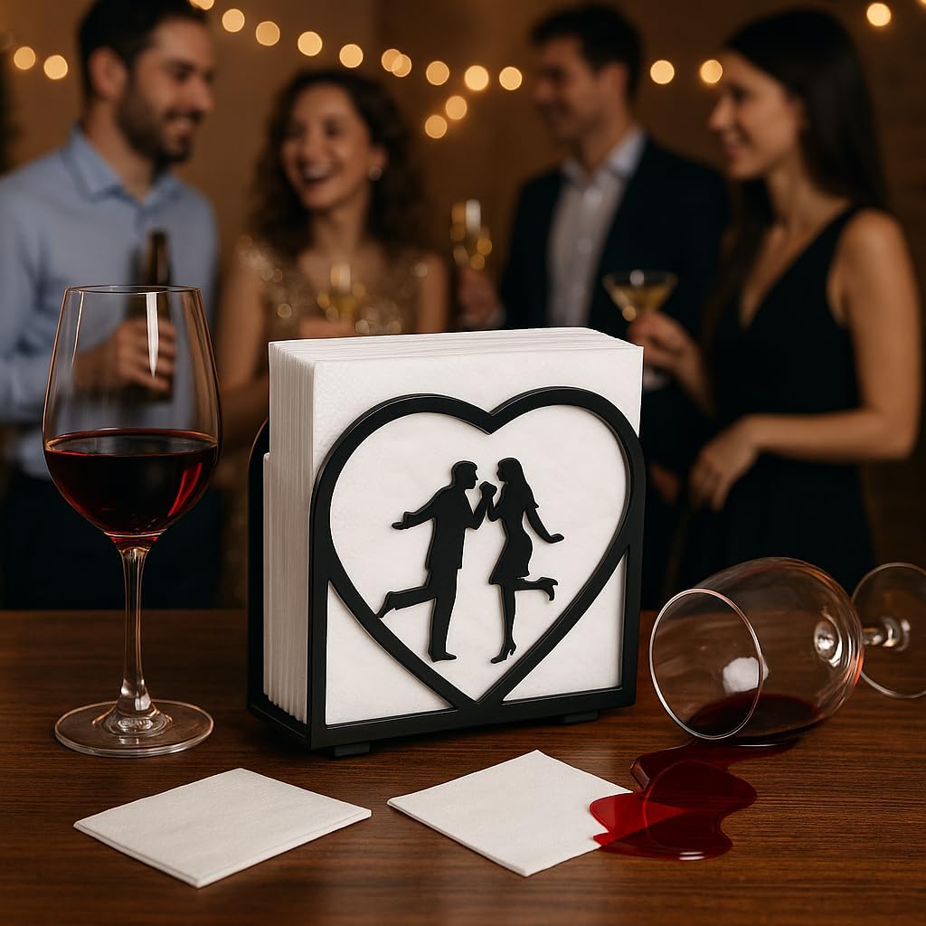 2-Pack Romantic black Napkin Holder for table – Love Theme Metal Napkin Dispenser for Kitchen, Dining Table, Valentine's Day – Fits Everyday & Cocktail Napkins, Coffee Filter Holder for Size #2 & #4