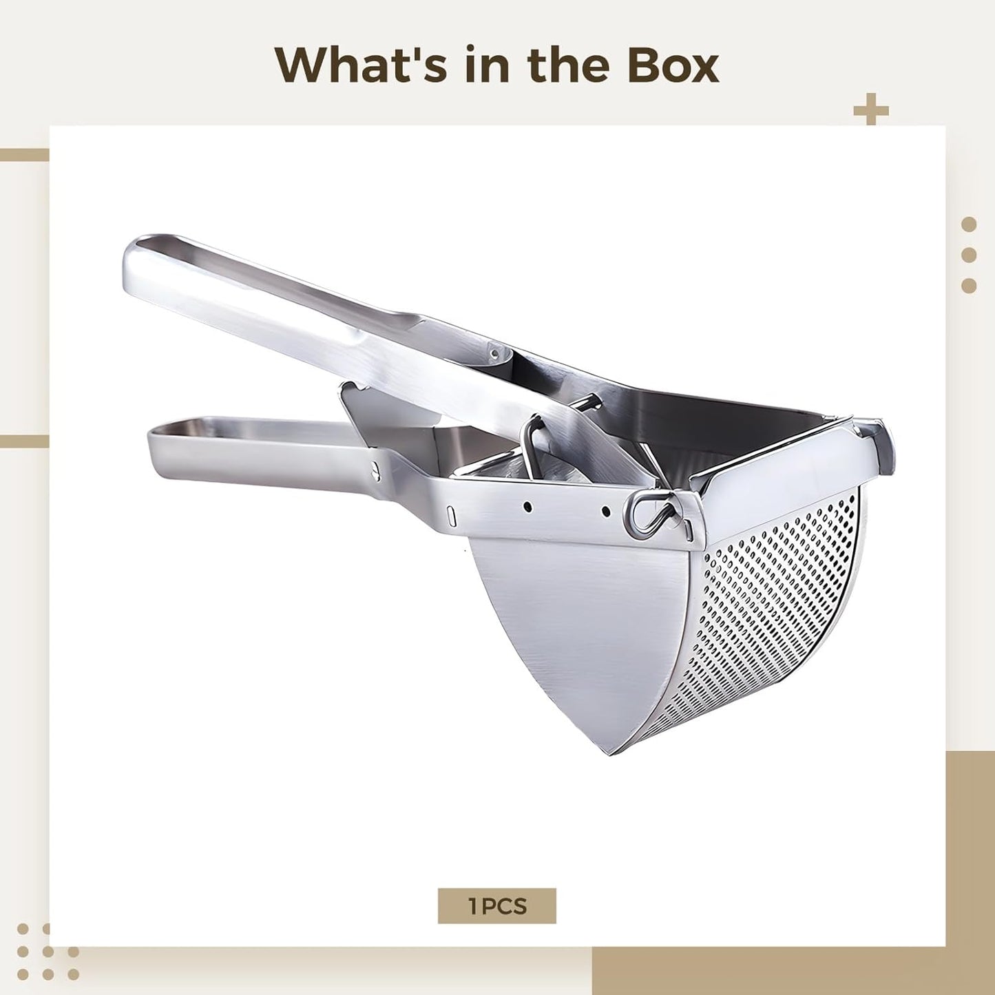 Stainless Steel Potato Ricer, Large Potato Masher, Rust-Resistant Kitchen Tool with Ergonomic and Non-Slip Handle, Versatile Food Masher for Various Ingredients