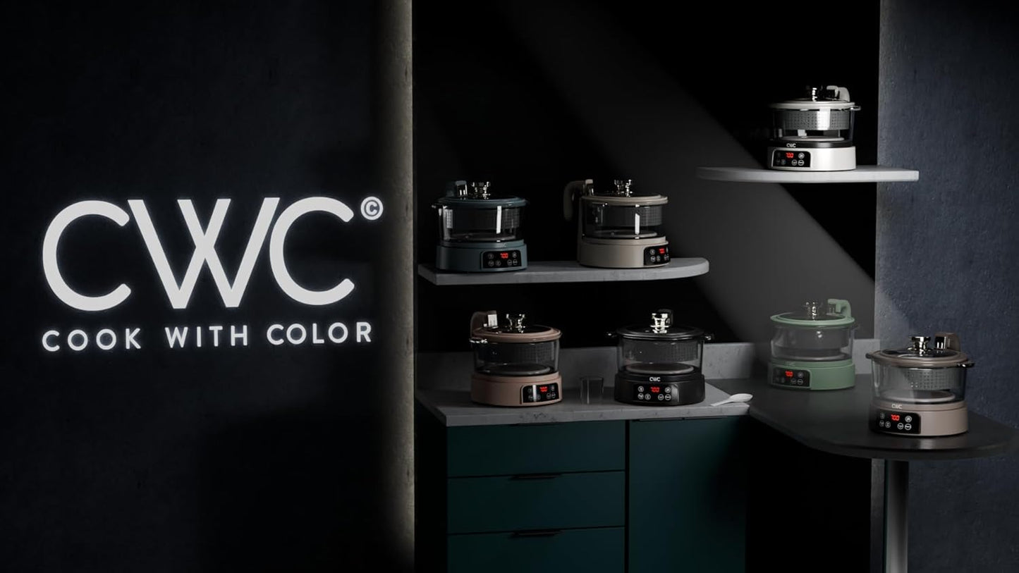 COOK WITH COLOR 3L Glass Low Carb Rice Cooker - Makes 6 Cups Low Sugar Rice with Auto Lift Filter Basket, Hotpot & Steamer for Rice, Grains and Oats, Digital Panel with Keep Warm Function, Slate Blue