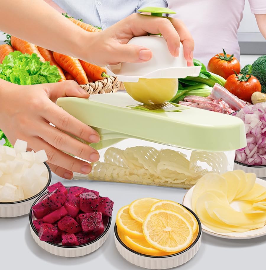 14-in-1 Vegetable Chopper, Multifunctional Veggie Onion Chopper Food Chopper with Container Vegetable Slicer Mandoline Onion Salad Cutter Dicer Essentials Kitchen Accessories