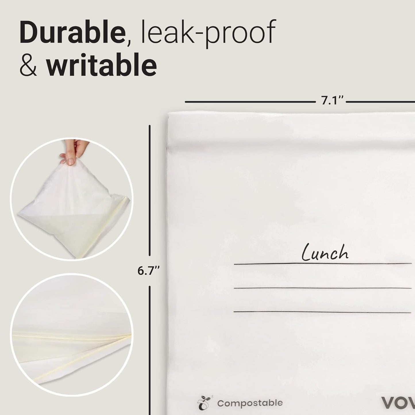 Vove Compostable Zip Bags | 30-Pack Sandwich Size | Biodegradable Food Storage | PLA & PBAT Eco-Friendly | Zero Waste Kitchen | Plastic-Free | FSC & DIN Certified