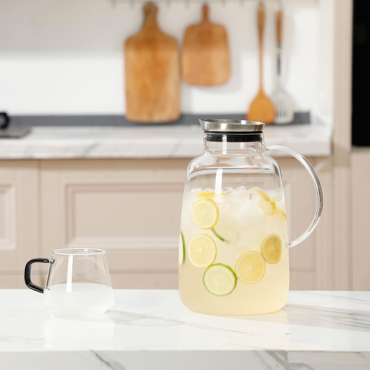 Purefold Pitcher with Lid, 109 Ounces Water Pitcher, Heat Resistant Leakproof, Borosilicate Glassware for Boiling Water, Iced Tea, Juice, Milk, Coffee, Lemonade, Hot and Cold Beverages