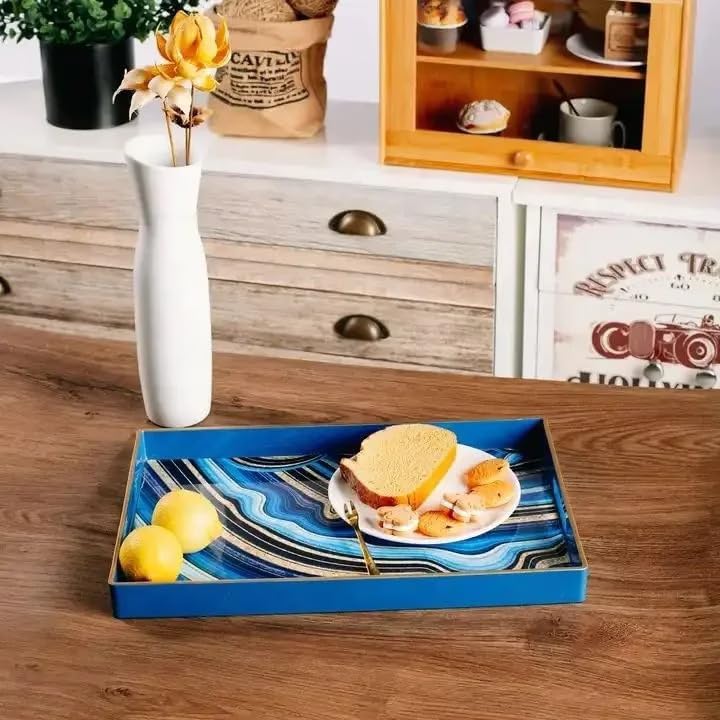 Spsyrine Decorative Tray, Plastic Rectangular Coffee Table Tray with Handles, Marble Serving Tray for Living Room, Ottoman, Bathroom Decor. 15.6” X 10.2".SLRE