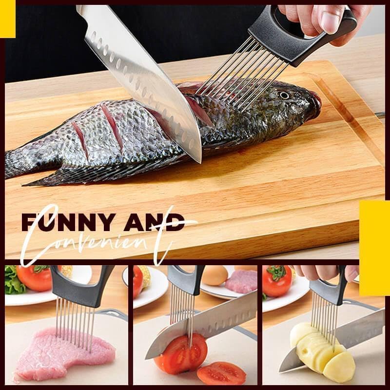 Stainless Steel Onion Holder, 2 Pack - Slicing Assistant Tool for Onion, Potato, Tomato (Grey)