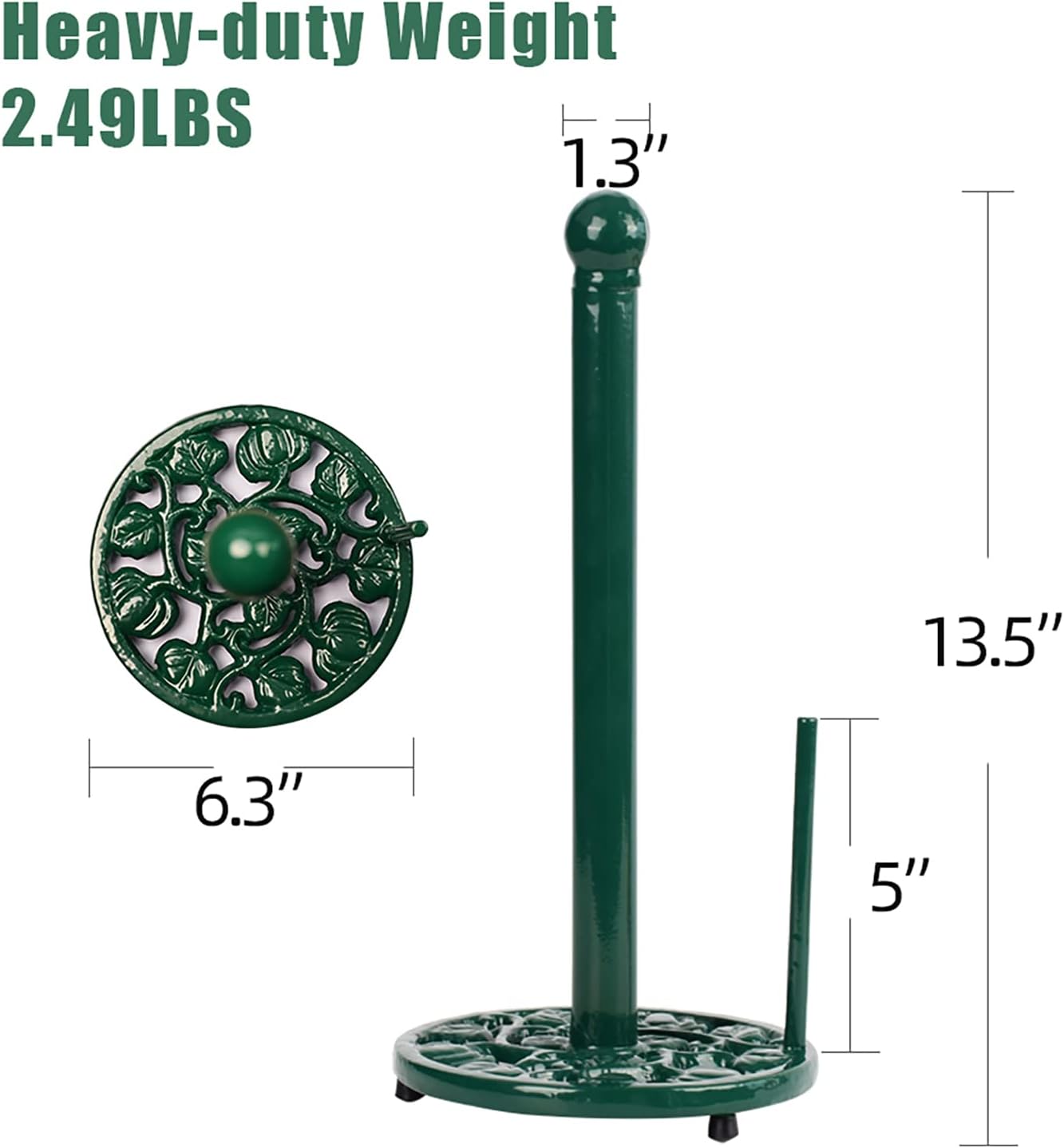Cast Iron Paper Towel Holder, Vintage Chic Pumpkin Pattern Weighted Base Roll Paper Towel Holder Stand for Kitchen Bathroom Countertops, Green