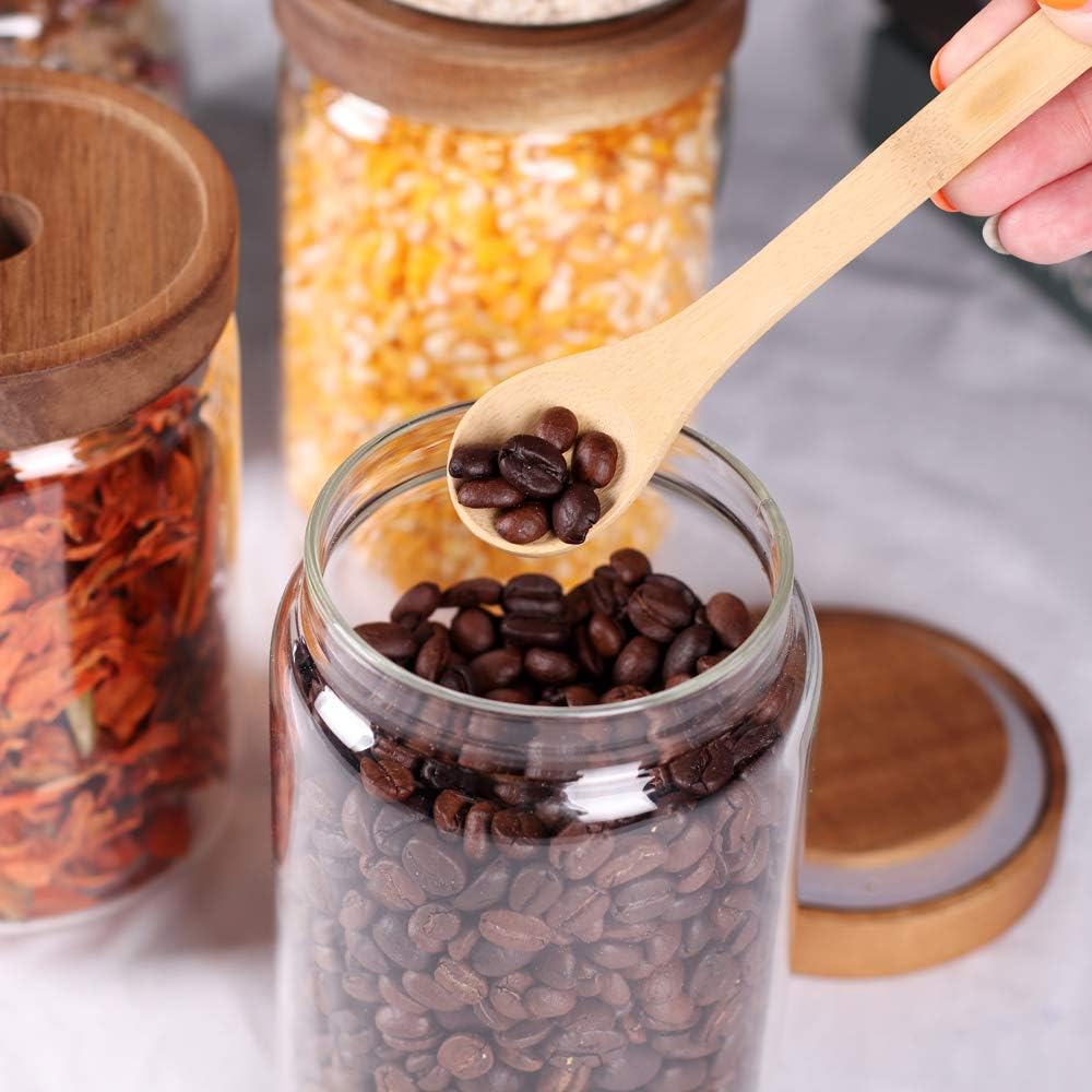 SAIOOL Stackable Kitchen Canisters Set of 8,High Borosilicate Glass Cylinder Airtight Food Storage, sort out the tea, flour, candies, grain easily and clearly