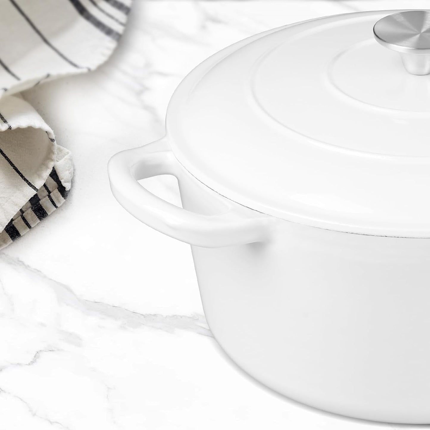 3QT Dutch Oven Pot with Lid, Leonyo 3 Quart Enameled Cast Iron Dutch Oven for Sourdough Bread Baking, Heavy Duty Cookware for Braising, Stews, Roasting, White