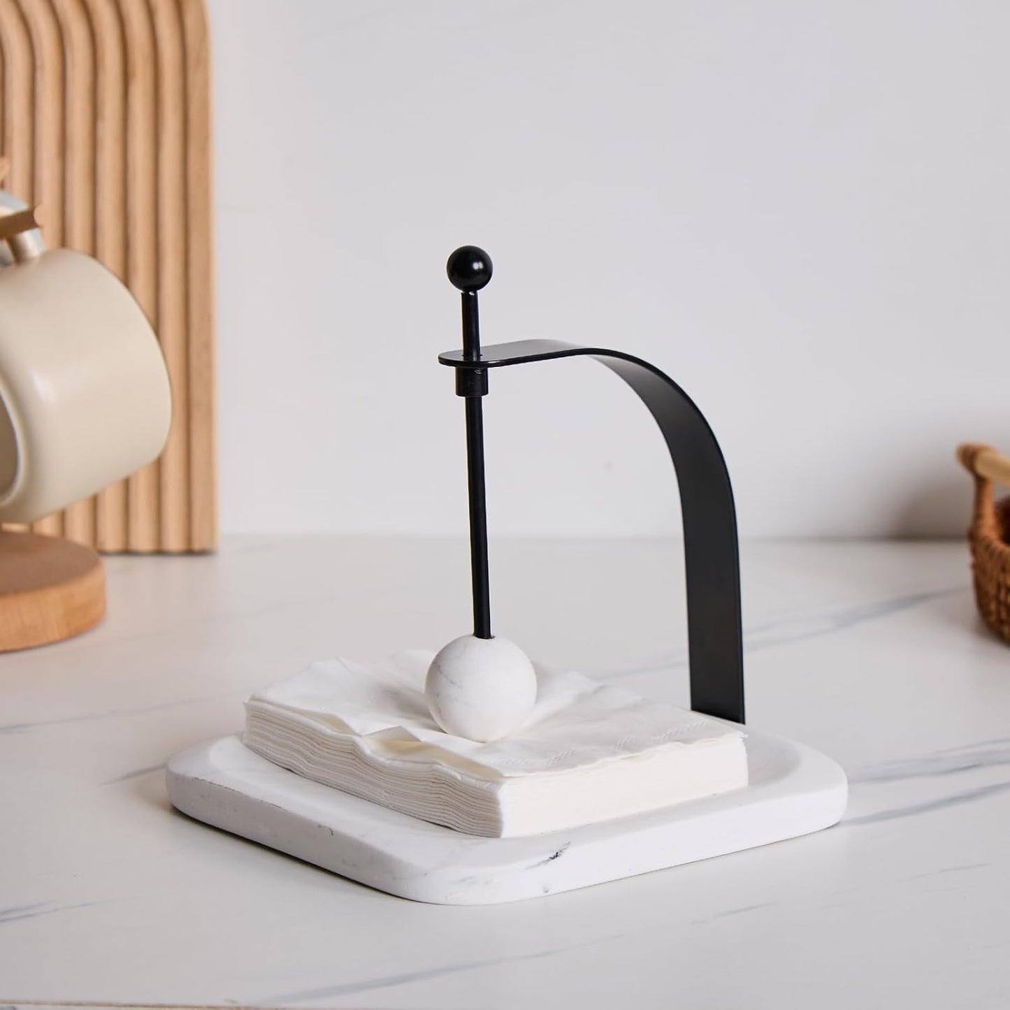 White Marble Napkin Holder - Decorative Square Paper Napkin & Towel Holder for Kitchen, Restaurant, Bathroom - Durable Resin Table Organizer - Stylish Home Gift