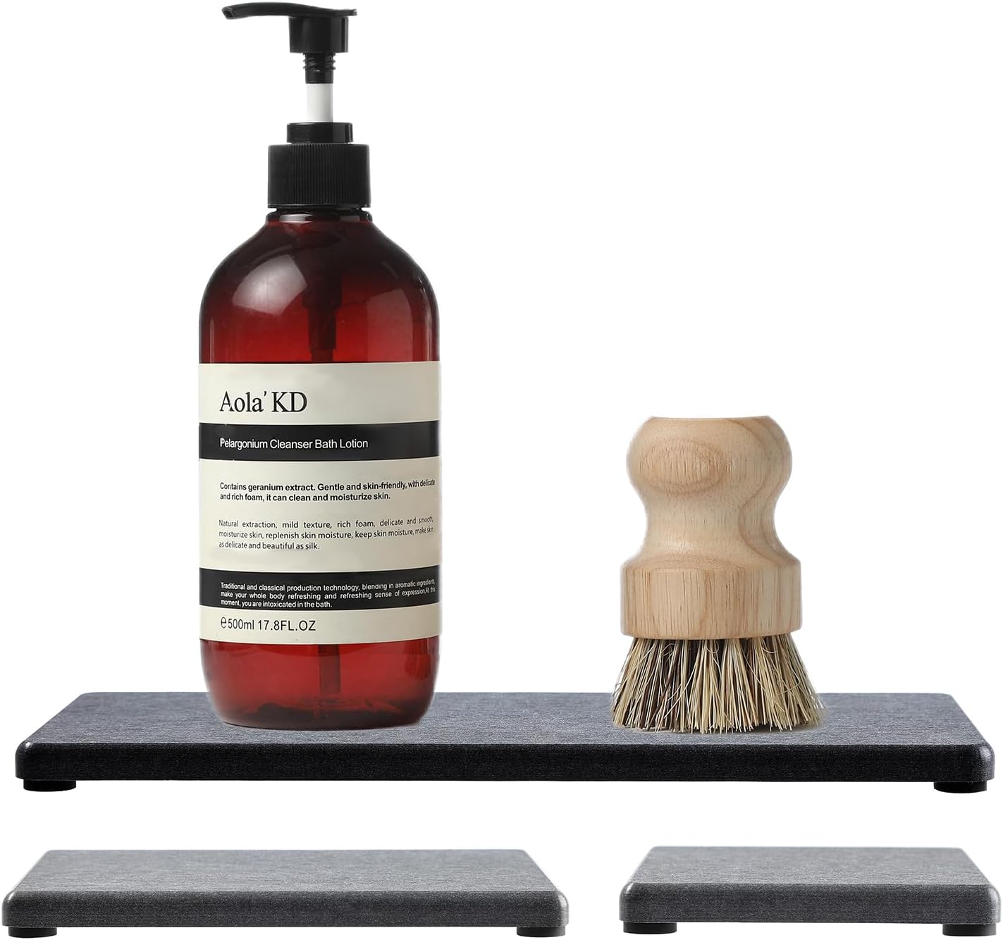 3PCS Water Absorbing Soap Dish Sponge Holder, Diatomite Stone Drying Tray Mat Sink Caddy for Kitchen Counter & Bathroom, Small Stone Bath Mat Faucet Accessories Organizer Protector,Dark Gray,9"x 3.5"