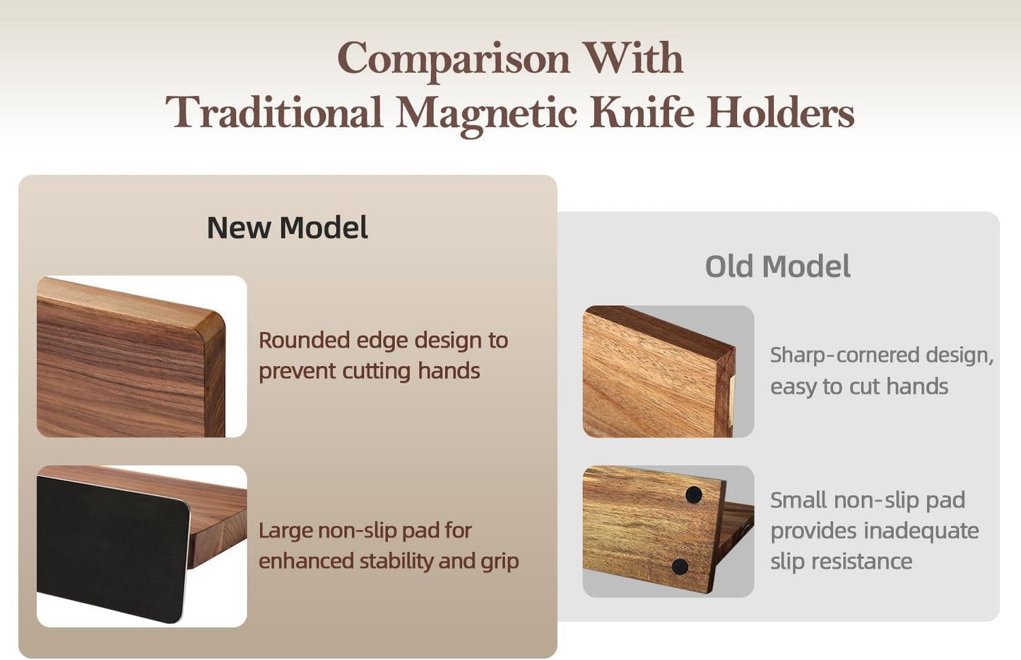 XINZUO Magnetic Knife Block,Natural Walnut Knife Holder Stand for Counter Top,with Strong Magnets,Double Sided Kitchen Knife Storage Rack