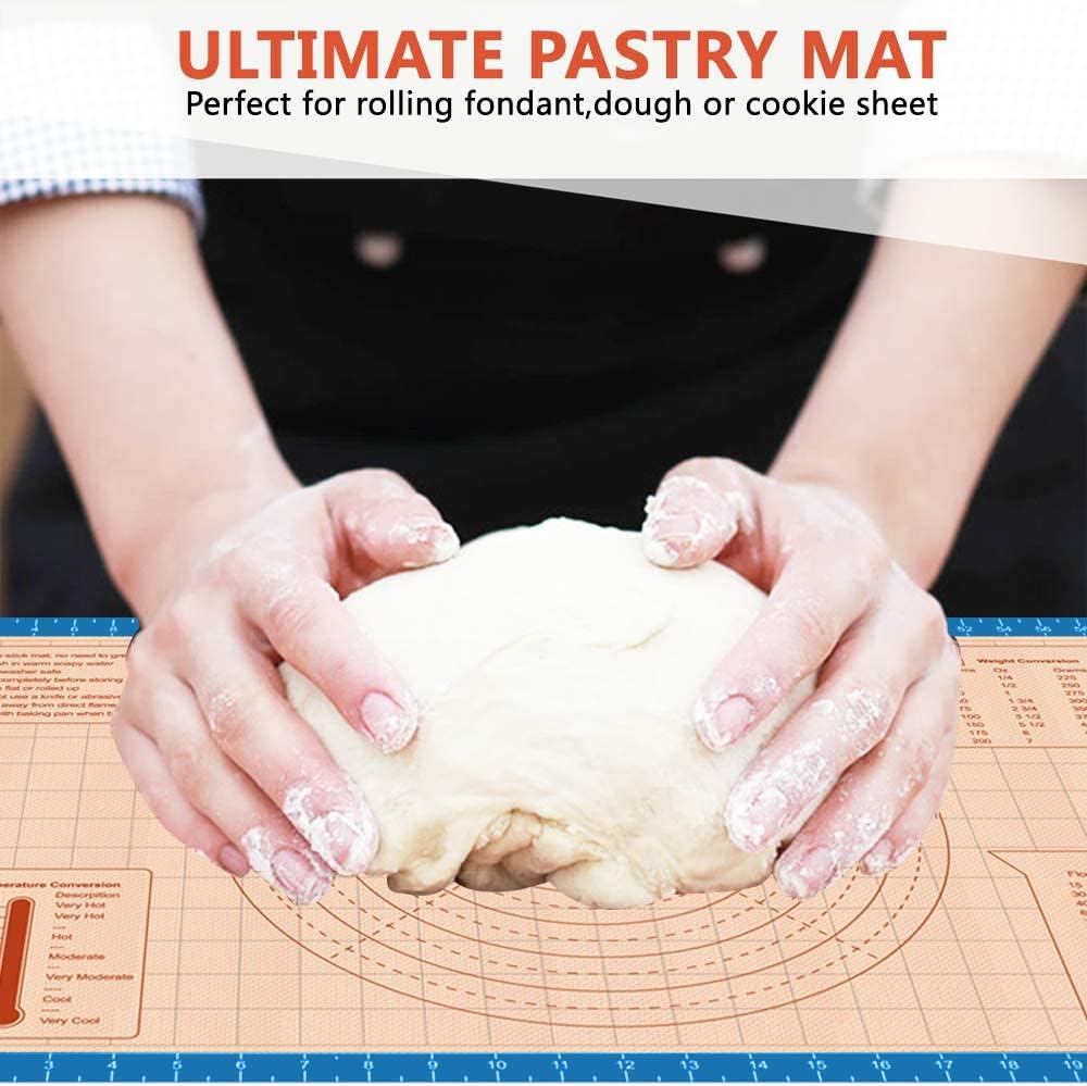 Pastry Baking Mat 28x20 Inch - Larger Silicone Baking Pastry Mat for Rolling Dough,Non Silp Silicon Dough Sheet Mat with Measurement,Perfect for Making Pie,Pizza(Blue)