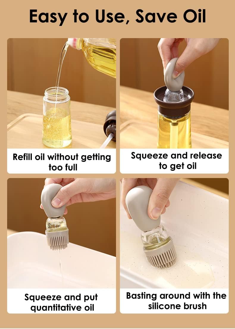 Oil Dispenser with Brush - 2 Pack Glass Olive Oil Dispenser Bottle with Basting Brush for Cooking Frying Baking Kitchen 180ml, T-OB21 Blue