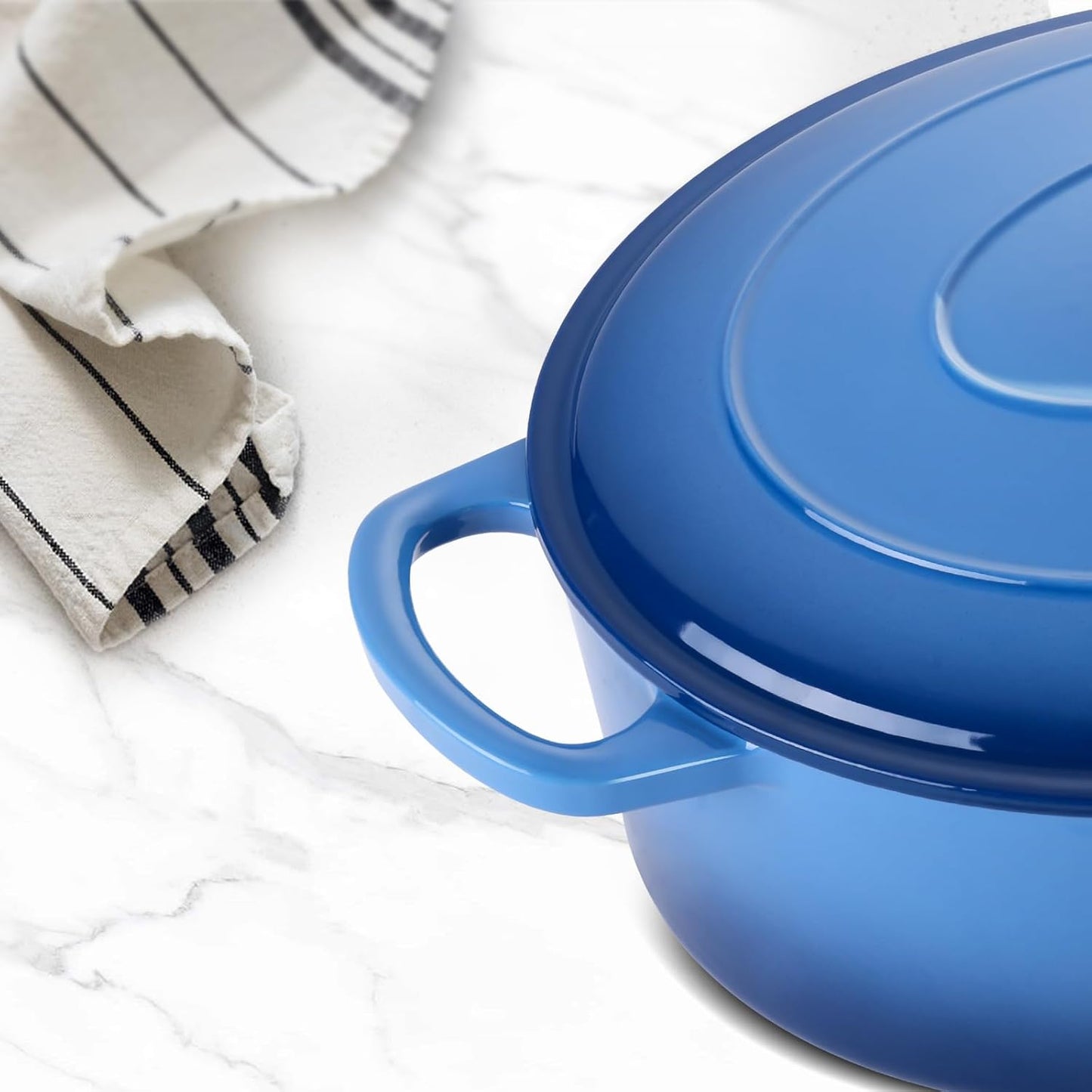 5QT Oval Dutch Oven Pot with Lid, Leonyo 5 Quart Enameled Oval Cast Iron Dutch Oven for Sourdough Bread Breaking, Heavy Duty Cookware for Braising, Stews, Roasting, Blue