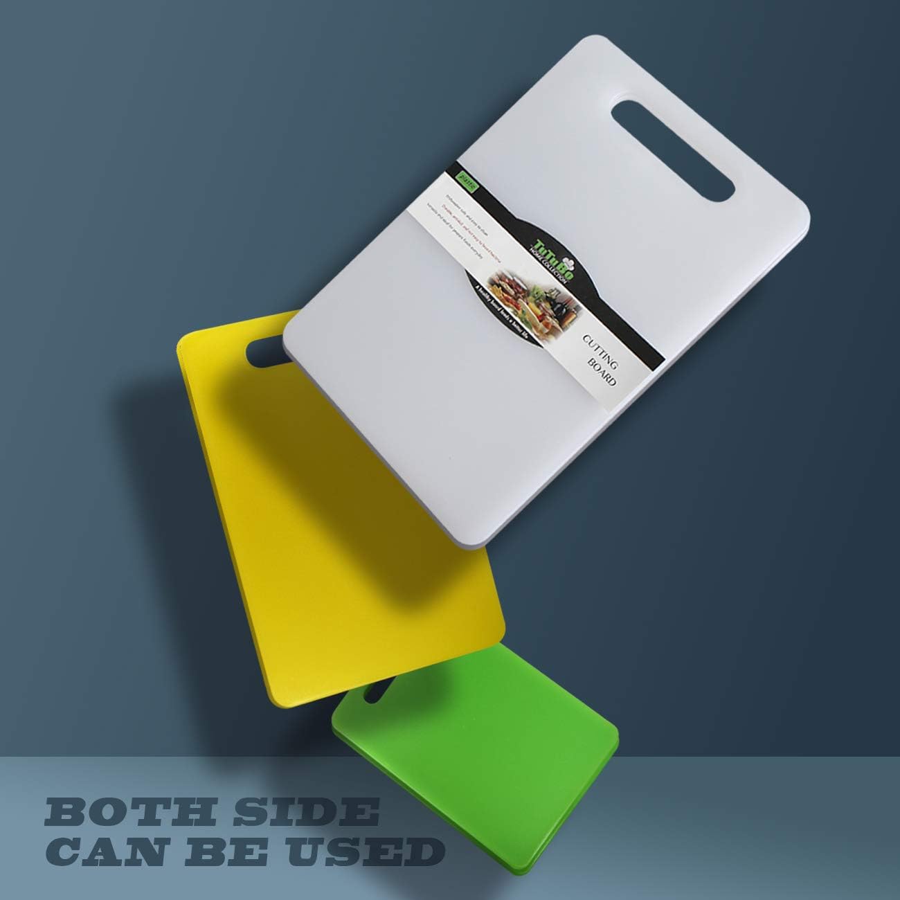 Fotouzy Plastic Utility Cutting Board with Handles, Food Safe PP Material, BPA Free, Dishwasher Safe, Thick Chopping Board, Large Size, Easy Grip Handle, for Kitchen (Almond)