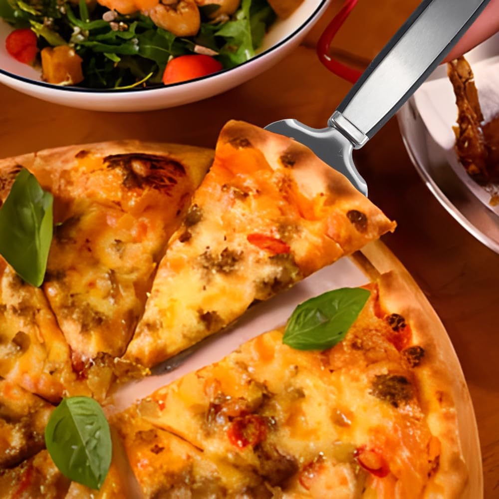 Delux Pizza Stone Set with Pizza Cutter Pizza Server, 13inch Ceramic Baking Stone for Oven and Grill with Metal Handle Rack,Quick Baked n Serving Pizza in Home n Outdoor