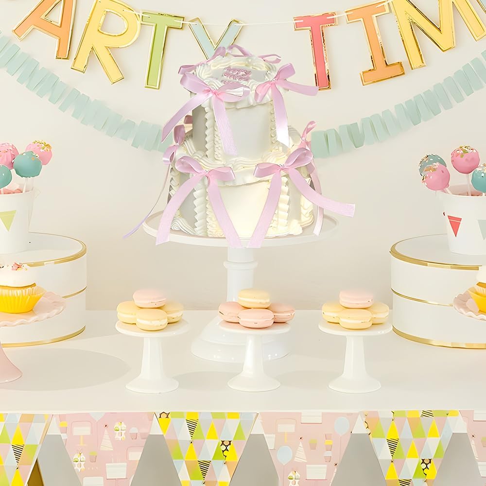 Bow Cake Toppers, 10 Pcs Large Pink Bows Cupcake Toppers Themed Party Decorations, Pink Birthday Cake Decorations for Wedding Baby Shower Party Supplies