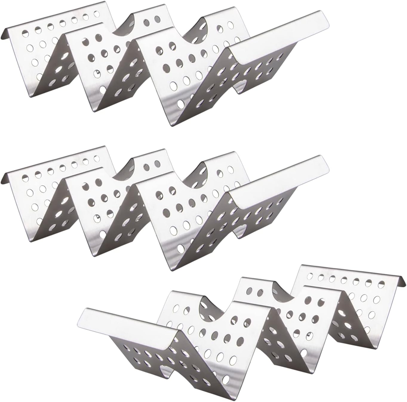 Taco Holders Set of 3 - Stainless Steel Taco Stand Rack Tray Style, Taco Rack Holds Up to 3, Oven Taco Holders Safe for Baking, Dishwasher and Grill Safe