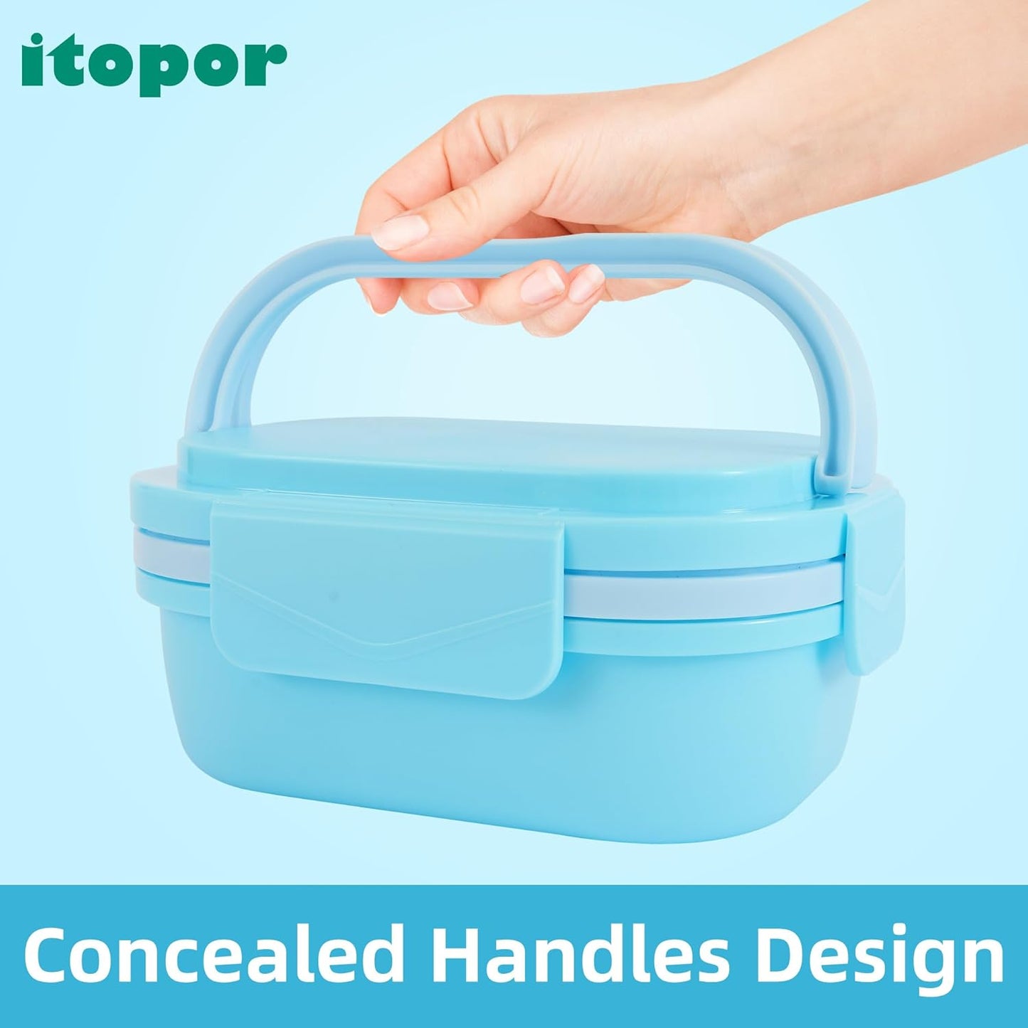 Bento Box Adult Lunch Box with Hidden-Handle, Leak-Proof Lunch Containers for Adults & kids, 2-Layer 5-Compartment 6 Cup with Utensils, Blue