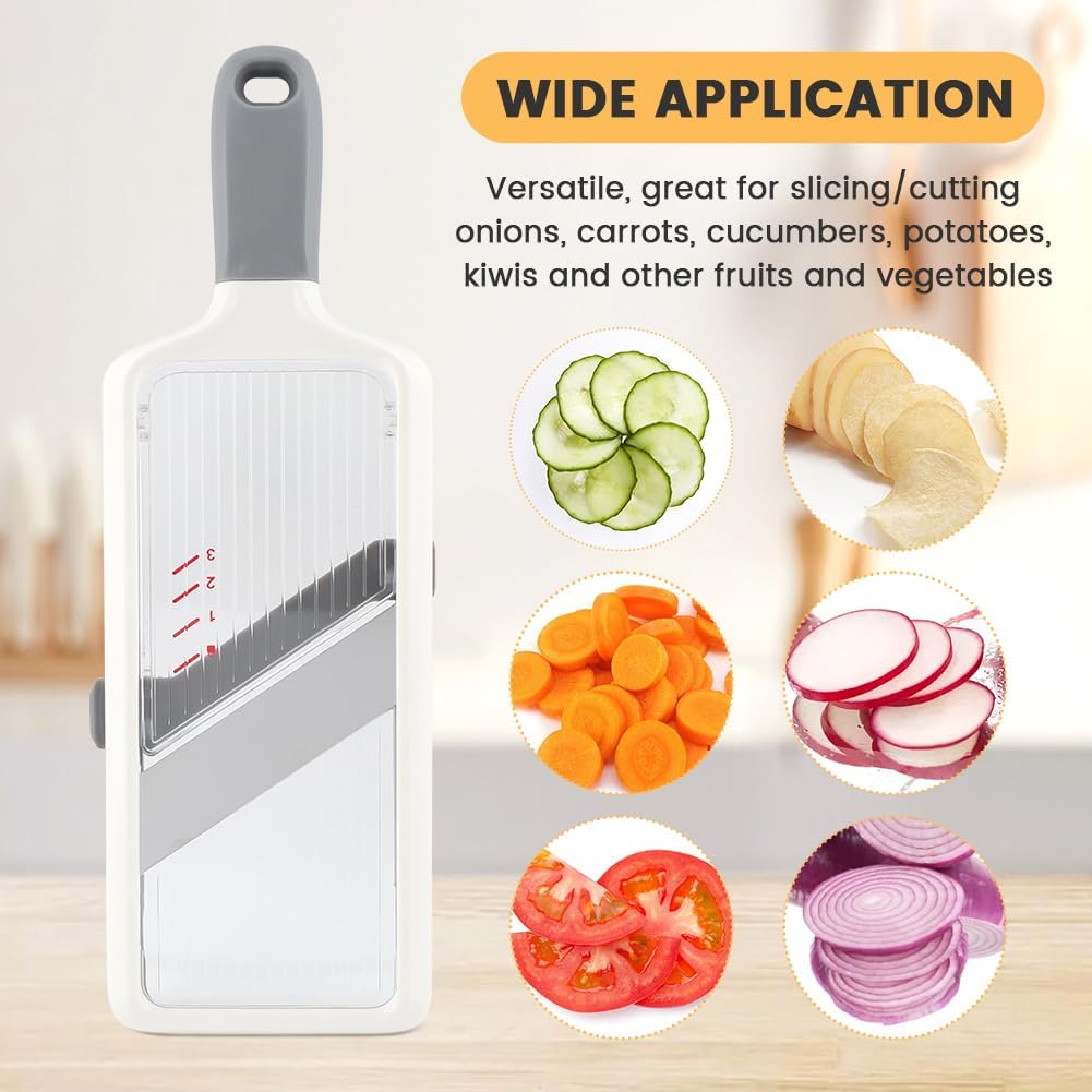 Multi Handheld Mandoline Slicer with Adjustable Stainless Steel Blade, Veggie Chopper & Cheese Grater, Mandolin French Fry Cutter for Speedy Slicing of Fruits and Vegetables