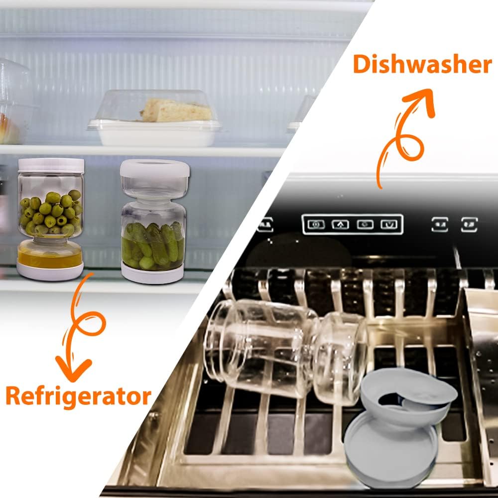Pickle and Olive Hourglass Jar with Strainer Flip for Pickle Juice Separator from Wet and Dry, Upgrade Food-grade ABS Lid and BPA Free Hourglass Jar for Airtight Storage