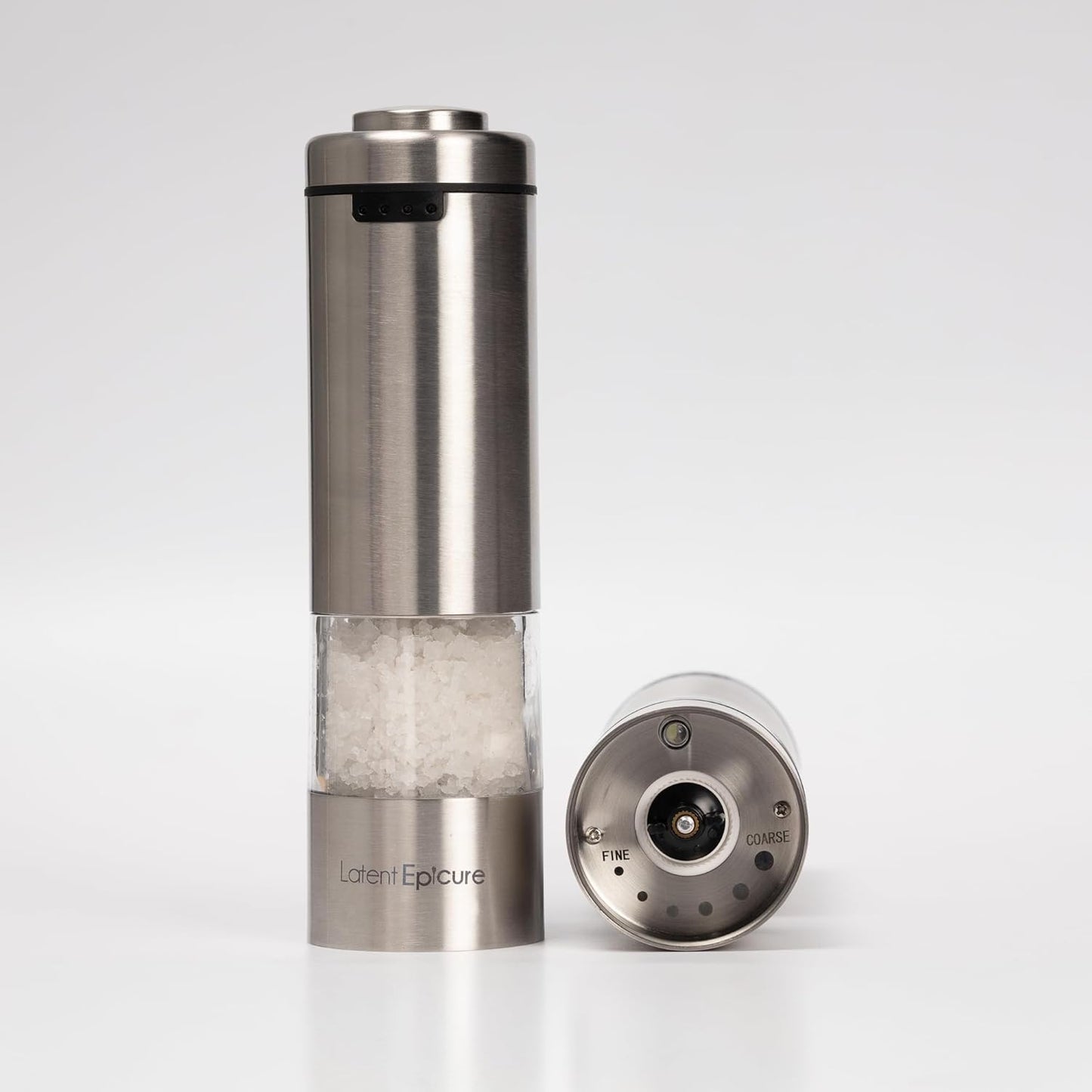 Electric Salt and Pepper Grinder (SINGLE) - Rechargeable USB-C - Stainless Steel Salt, Pepper or Spice Mill with LED Light - One Handed Operation - Adjustable Ceramic Grinders