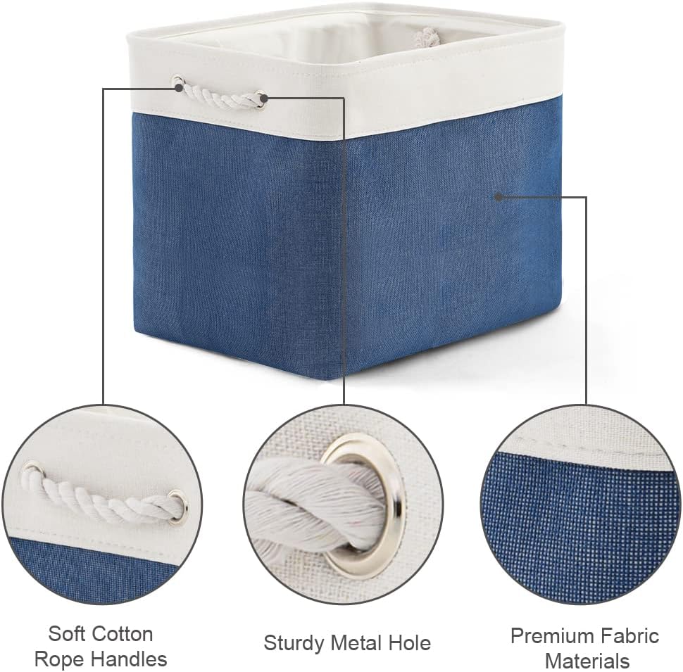 TcaFmac Organization and Storage Basket for Gifts Empty - 16x12x12 inch Large 2 Pack Collapsible Storage Bins for Shelves, Fabric Storage Cubes for Organizing Cloth Toy Kids (White & Jean Blue)