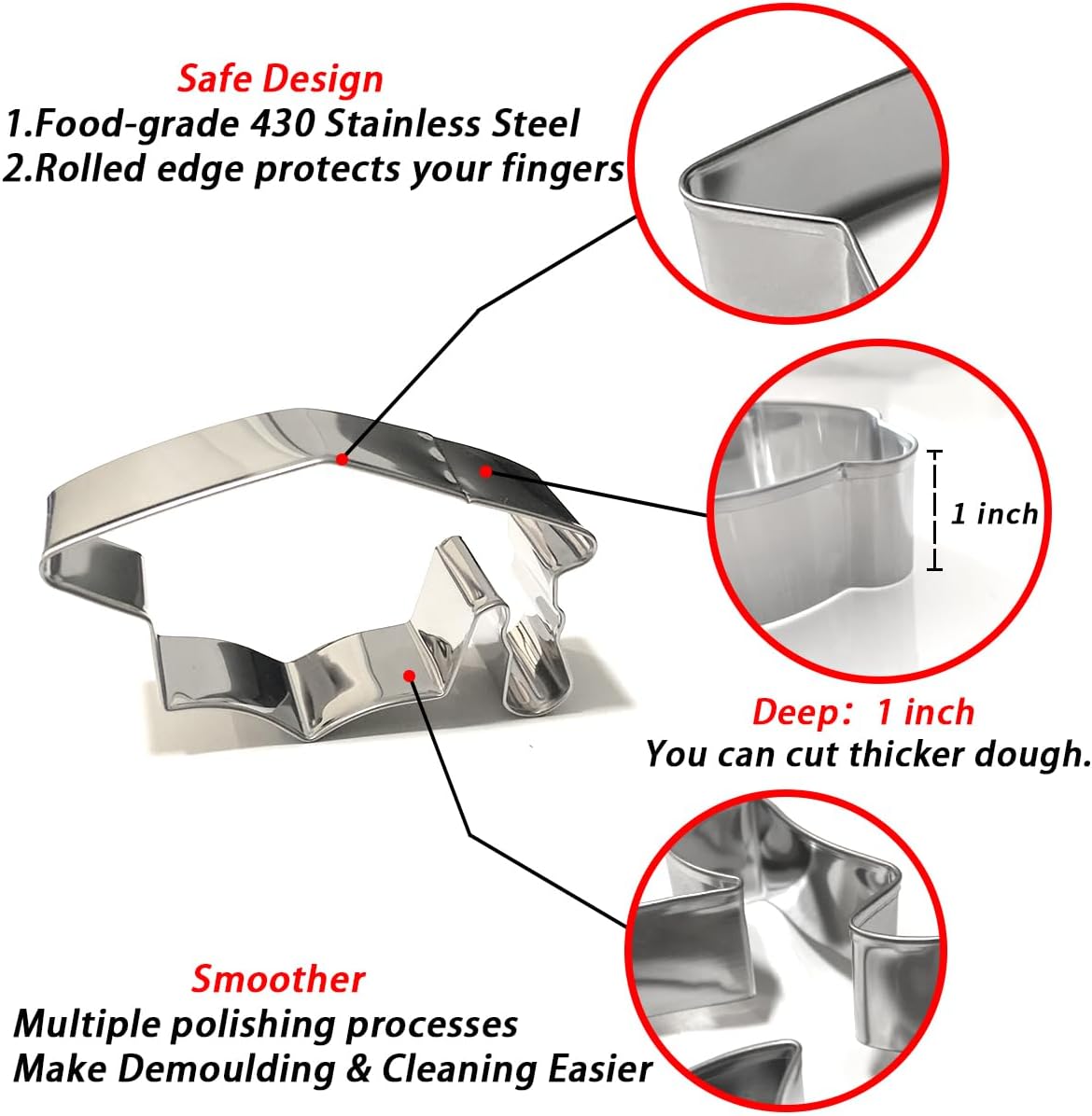 Graduation Cookie Cutters 6Pcs, Cap Gown Diploma Frame Medallion Shapes Cookie Cutter Mold, 304 Stainless Steel Biscuit Dough Fondant Cutters for Celebration Kitchen Baking