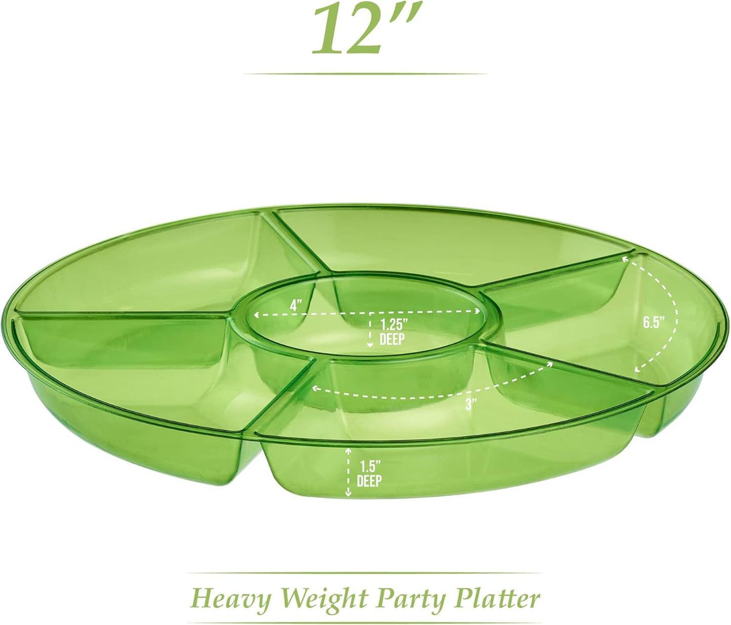 Plasticpro 6 Sectional Round Plastic Serving Tray/Platter (8, Green)
