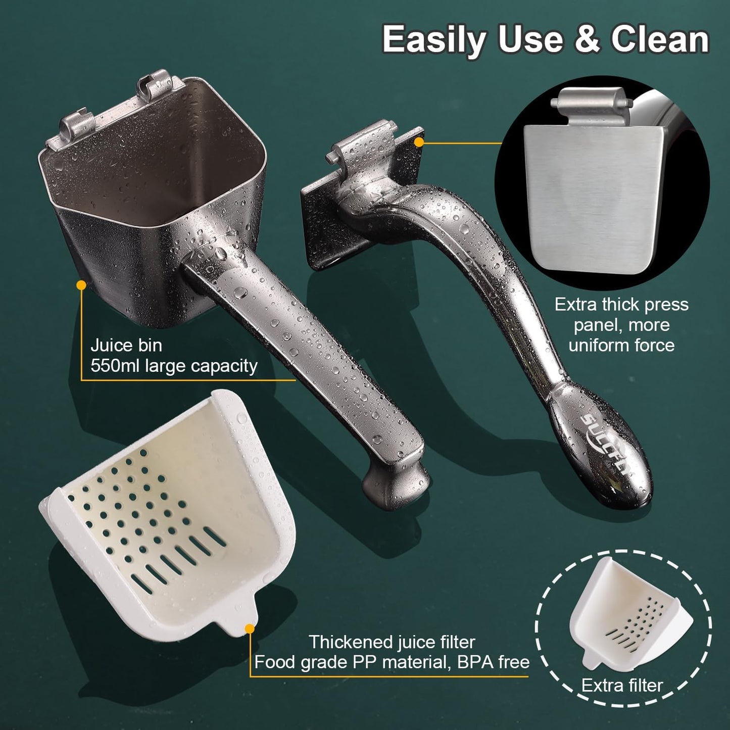 Lemon Squeezer - Stainless Steel Citrus Juicer, Heavy Duty Manual Juicer for Lemons, Limes, Oranges, Pomegranates (5 Year Warranty)