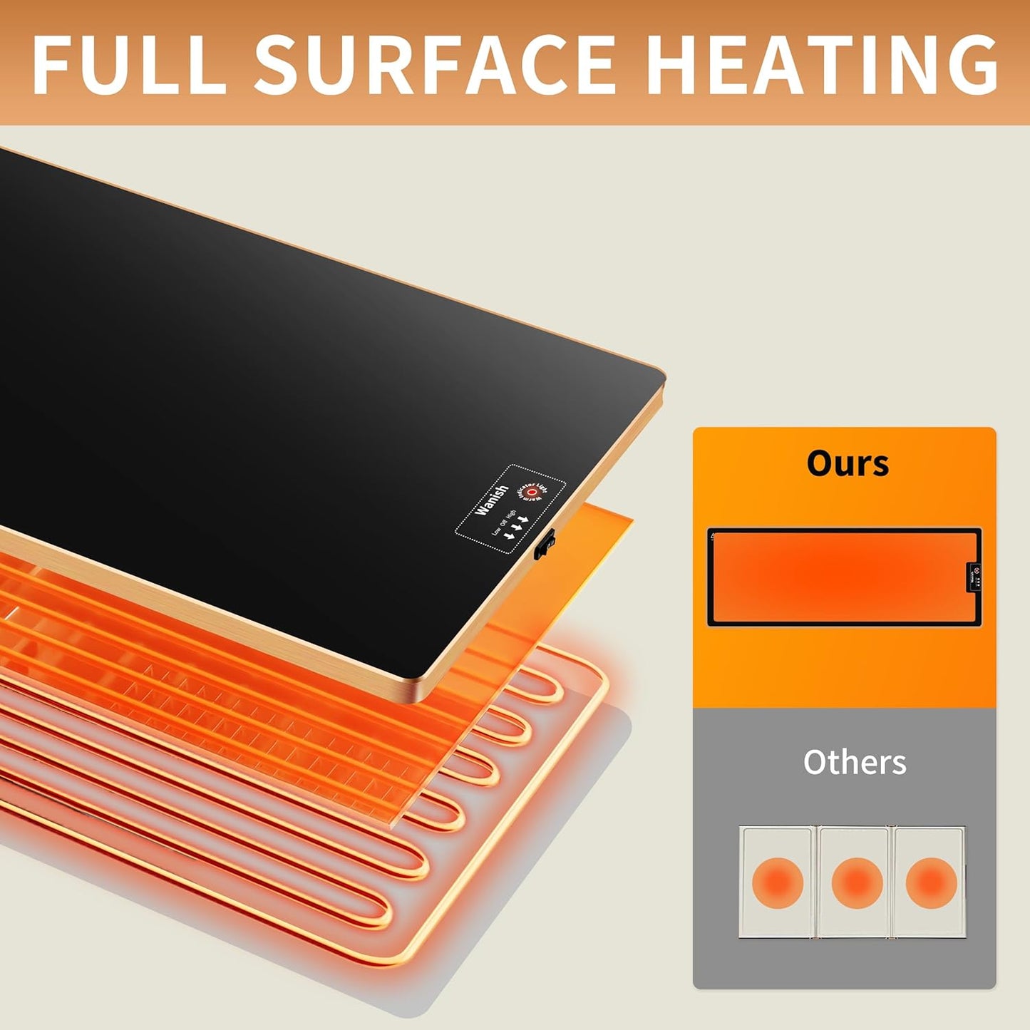 Electric Warming Tray (Extra Long 47”x12”),Food Warmers for Parties Buffet with Thermostat&Full Surface Heating, Tempered Glass Warming Mat for Food, Temperature Adjustable Gold Edges Food Warming Mat