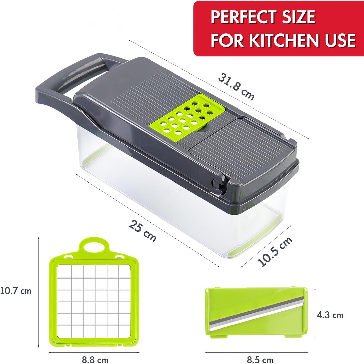 Ourokhome Vegetable Chopper Onion Cutter, 14 in 1 Professional Mandolin Slicer for Kitchen, Multifunctional Food Chopper for Potato, Tomato, Veggie with Strainer Basket, 10 Blades, Gray