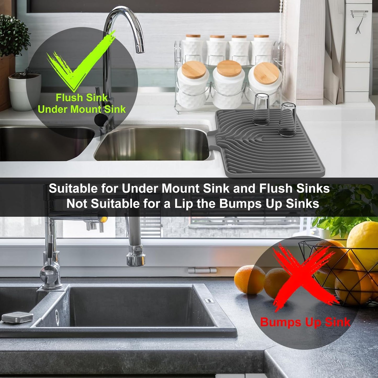 Silicone Dish Drying Mat for Kitchen Counter with Built-in Drain, Easy Clean Pad for Countertop Protection, Fast Self-Draining Slope, Non-Slip, Multiple Use 17.7 x 11.8 Inch (Black)