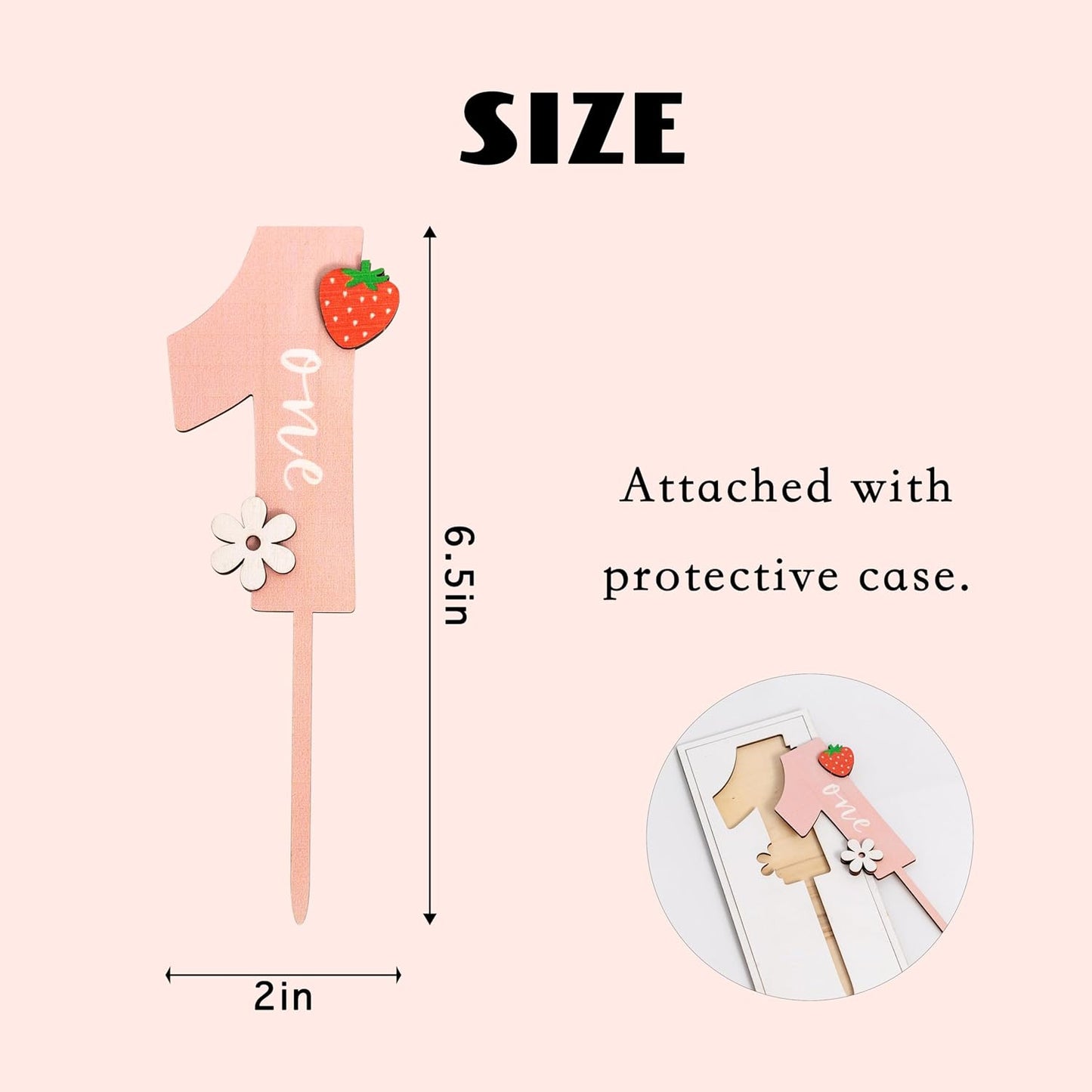 Strawberry One Cake Topper - Flower Wooden Cake Topper, Berry First Birthday Cake Decoration for Baby Shower, Birthday Party, Anniversary, Baby Photo Booth Props, Cake Smash...