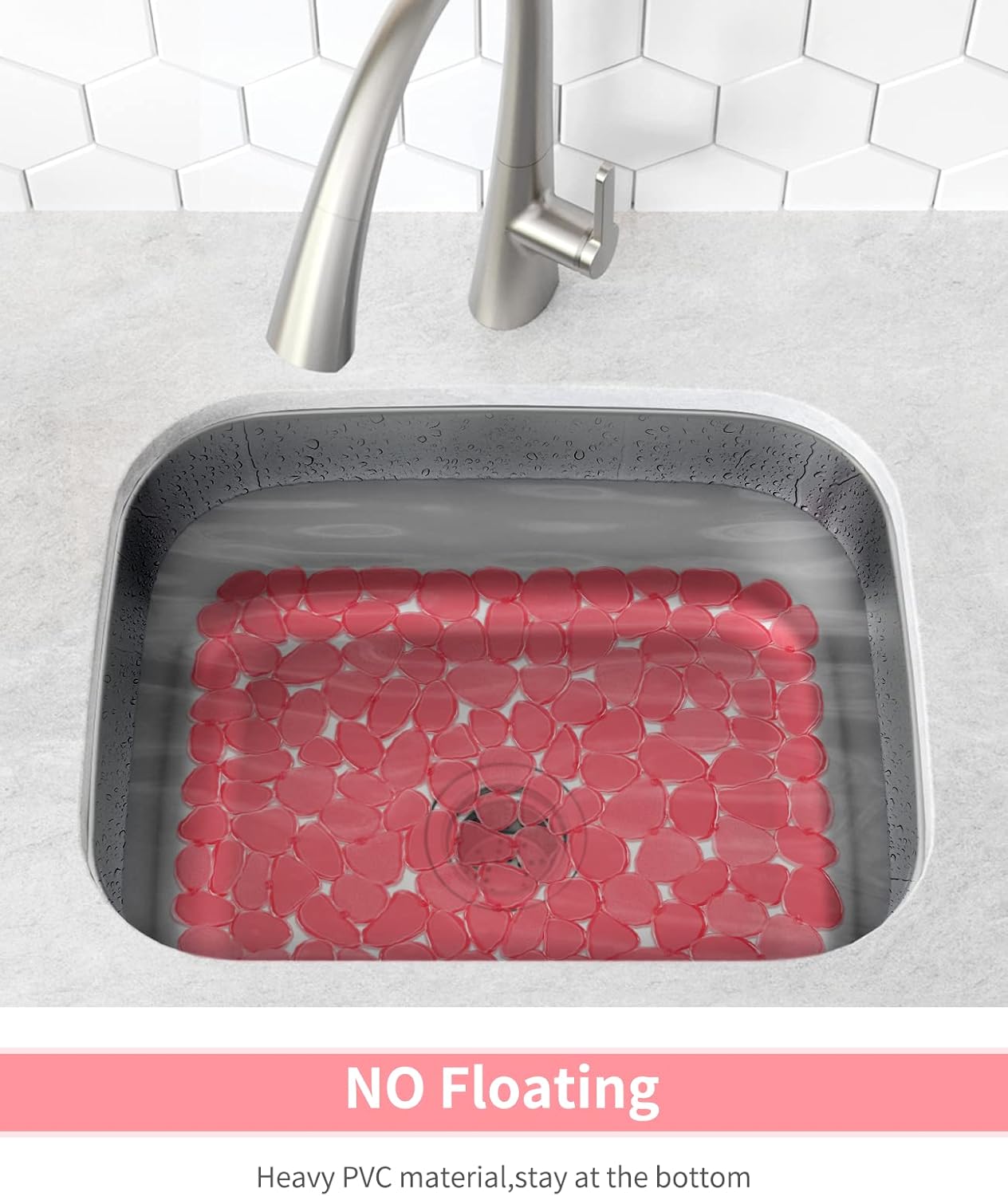 Bligli Pebble Sink Mat for Stainless Steel/Ceramic Sinks, PVC Eco-Friendly Sink Protectors Mats for Bottom of Kitchen Sink, Dish Drying Mat for Dishes and Glassware, 15.7 x 11.8 inch, Red