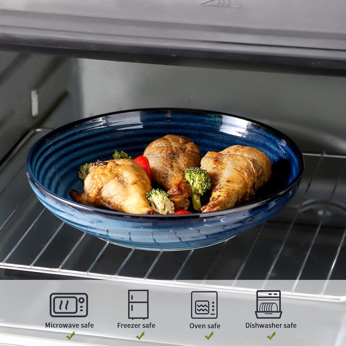 MEKY Ceramic Pasta Bowls, 8.7 Inch Serving Bowls for Salad, 32oz Soup & Fruit, Set of 4,Microwave & Dishwasher Safe, Dinnerware for Family, Entertaining & Everyday Meals (Blue)