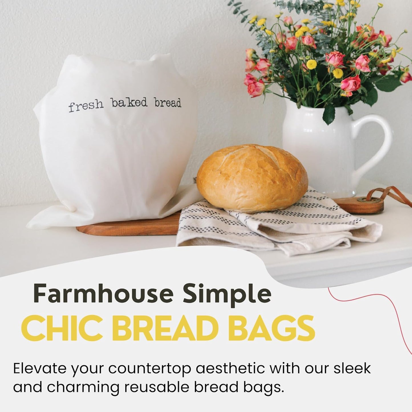 Reusable Bags for Homemade Bread Storage (2-Pack) - 13"W x 18"H - Plastic Fresh Bread Storage Bags - Metal Zipper & Buckle - Freezer Safe Bag, Machine Washable Sourdough Bag